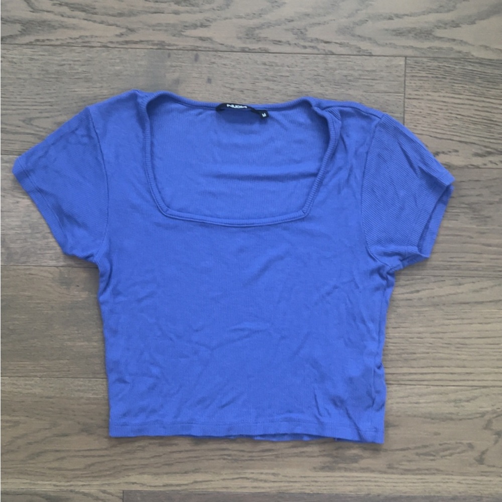 nuon blue purple crop top square neck